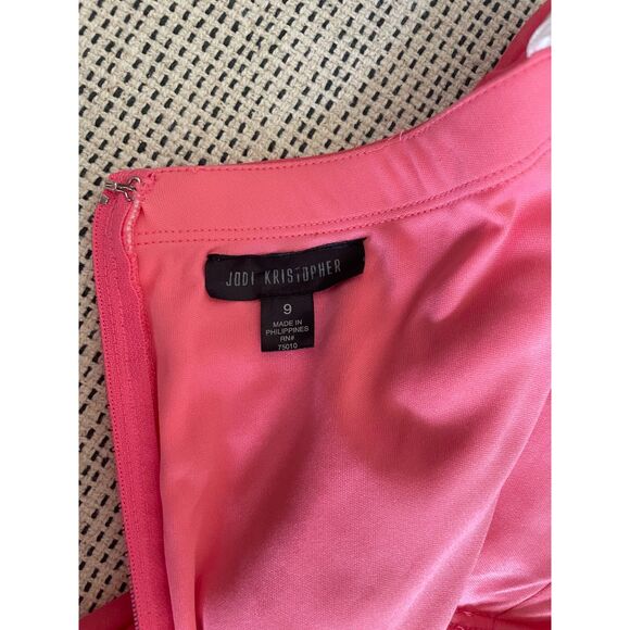 Jodi Kristopher Women Strapless Pleated Gown Coral pink Beaded Empire Waist Prom - Picture 5 of 8